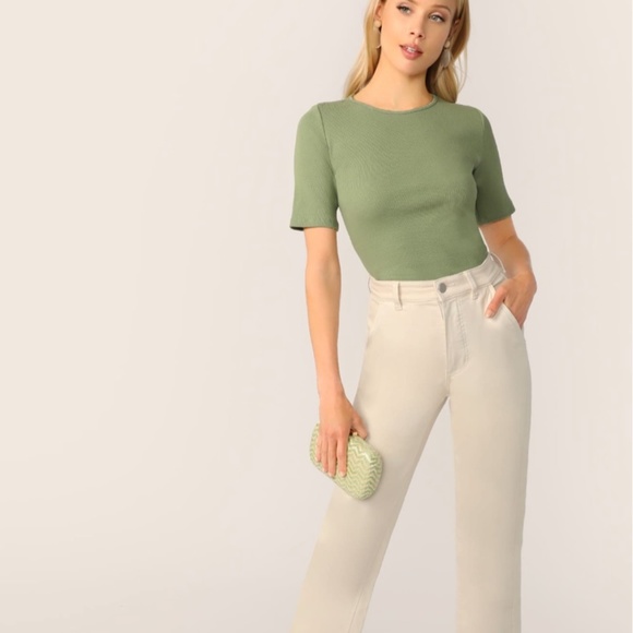 SHEIN Solid Slim Fitted Rib-knit Tee - Picture 5 of 7